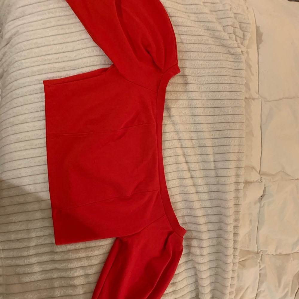 Red off the shoulder puff sleeve top
